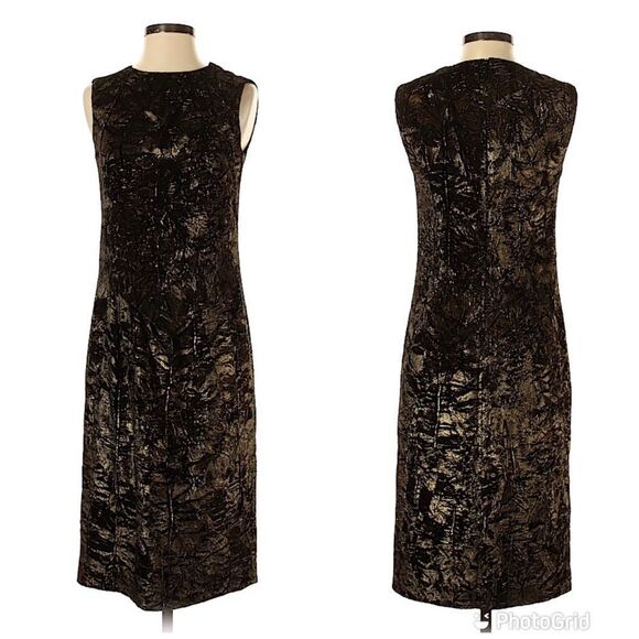 MICHAEL KORS‎ Metallic Crushed Velvet Midi Dress Sheath Sleeveless Bronze Size 2 - Picture 1 of 14